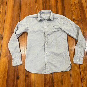 All Saints Long Sleeve Button Up Shirt Light Gray 100% Cotton Men's Size XSMALL